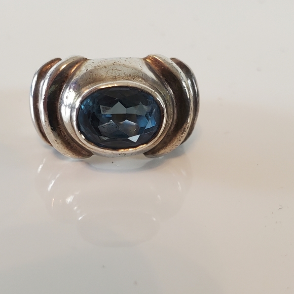 Vintage Chunky Sterling Silver Ring Aquamarine Setting Size 5 - Picture 1 of 5